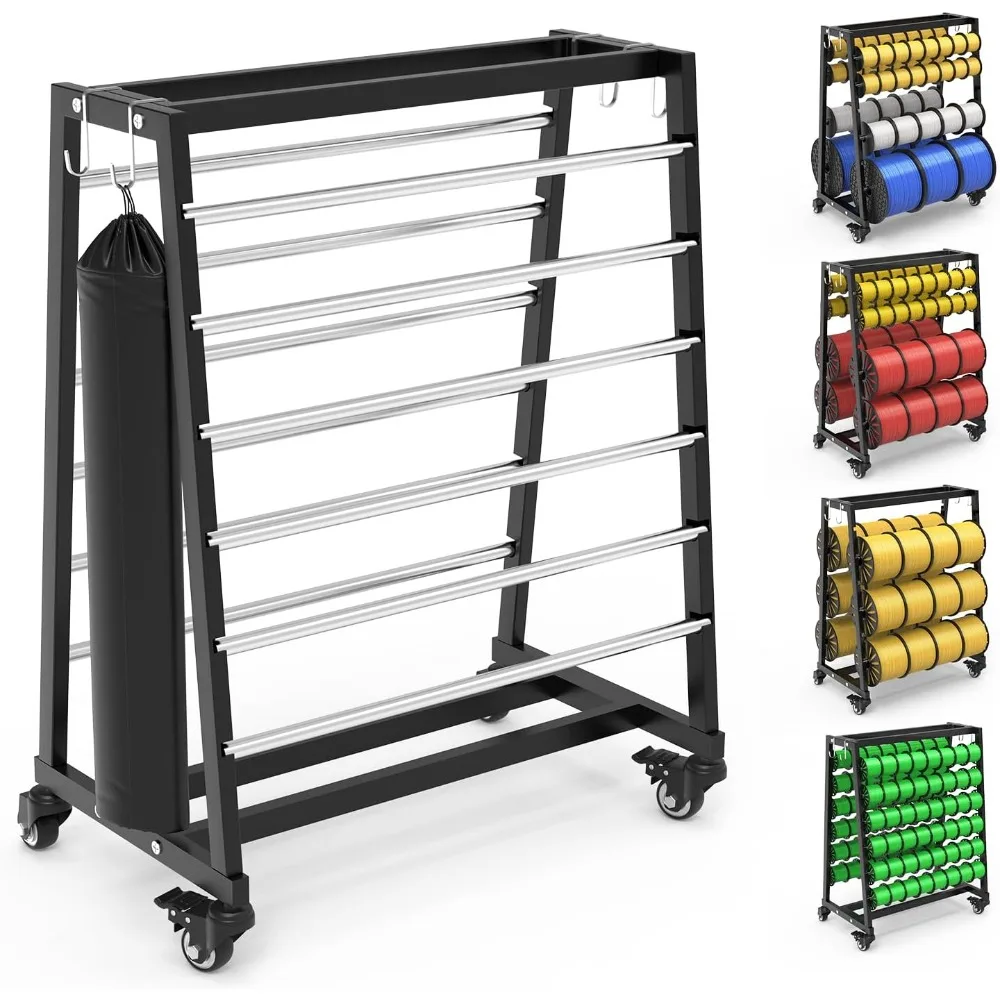 

US Shipping Heavy Duty 12 Rod Wire Spool Rack Adjustable Cable Caddy Dispenser with Locking Casters Includes Steel Pipe