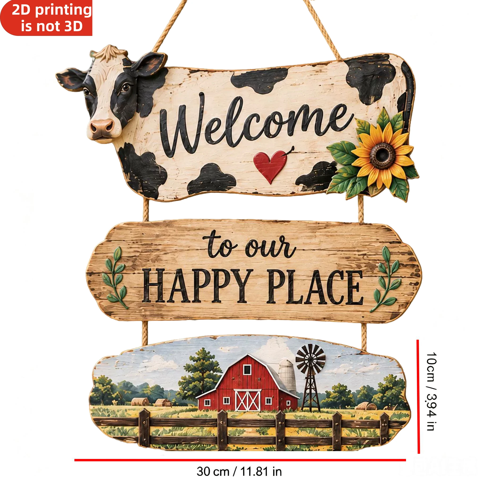 Country Farm Cow Style Wooden Door Sign, Wooden Wall Hanging Ornament for Entrance Halls Living Rooms Farmhouses Garden Gates