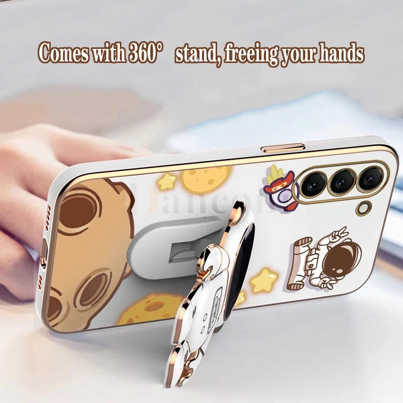 Cheering astronauts Plating Phone Holder Case For Samsung Galaxy S23 S23Plus S23FE S10 S21 S9 S22 Plus S23 Ultra S20 S20FE Cover