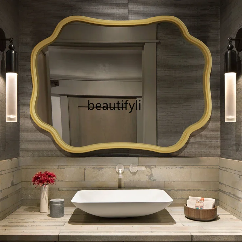 European entry-level luxury special-shaped wall-mounted bathroom mirror anti-fog bathroom mirror with light soft decoration