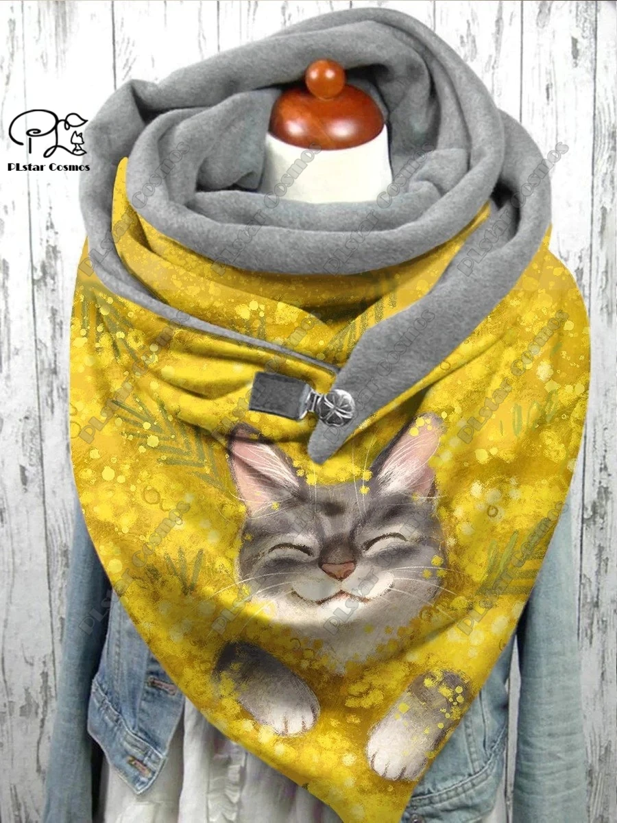 3D printed animal series cute kitten pattern warm shawl scarf spring and winter large triangle scarf casual gift M-1