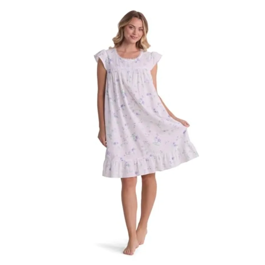 Miss Elaine Seersuker Nightgown, 100% Cotton Nightgown for Women, Knee Length