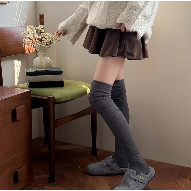 Autumn Winter Knitted Long Socks Women Casual Slim Fit Knee High Socks Solid Color Warm Knee Protection Thigh Socks Paired Boots