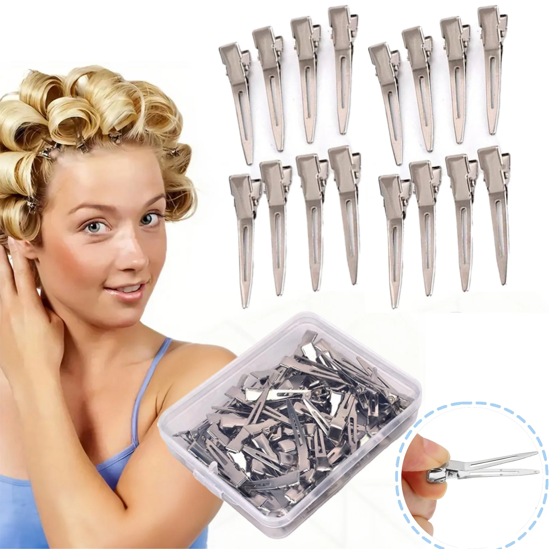 No Crease Curl Duckbill Hairpins Hairdressing Tools for Women Man Salon Fixed Hair Pin Silvery Metal Styling Hair Clips