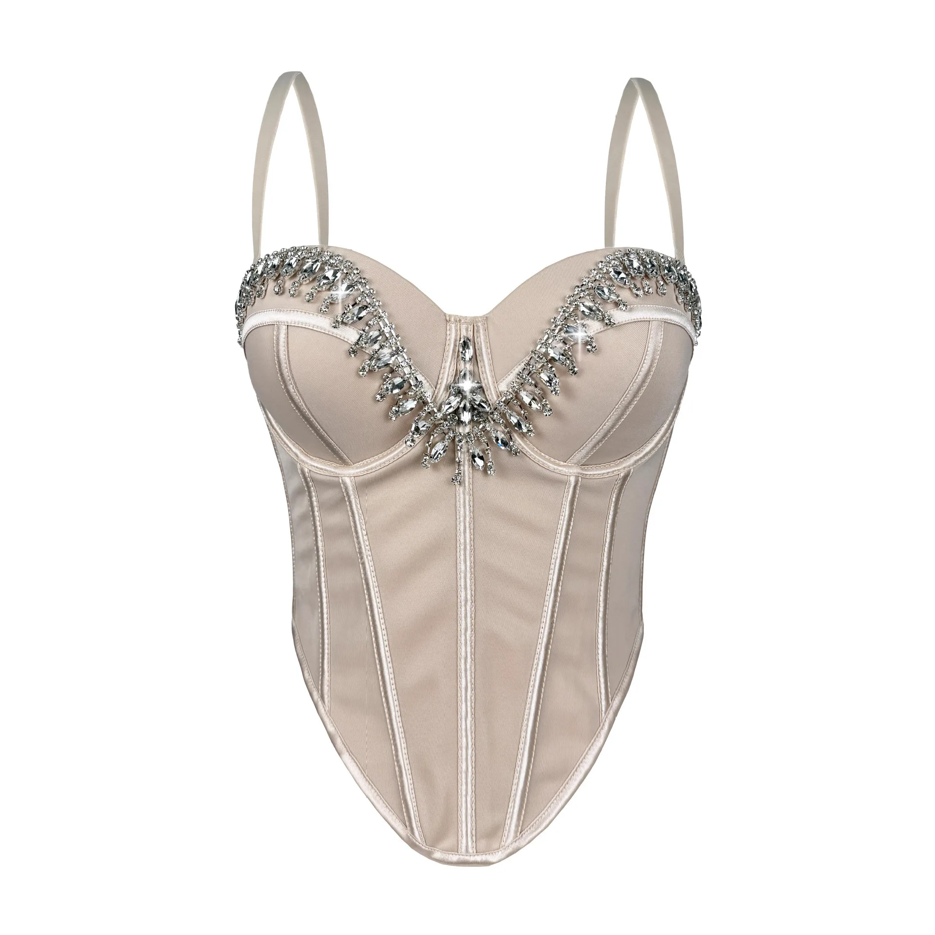 Sexy Beaded Underbust Corset Top, Cropped Bustier Vest with Removable Straps for Women, Belly Button Show Cami for Outerwear
