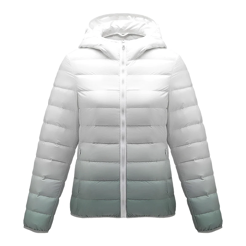 Women Gradient Designer Puffer Jackets 90% White Duck Down Jackets Female Hooded Slim Fit Ultra Lightweight Keep Warm Down Coats