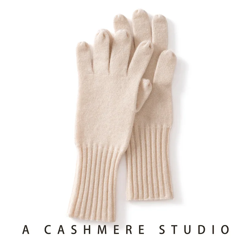 100% Cashmere Knitted Gloves 2026 Winter Warm Gloves Classic Design Long Wrist Guard Seamless Mittens Solid Color Wool Gloves