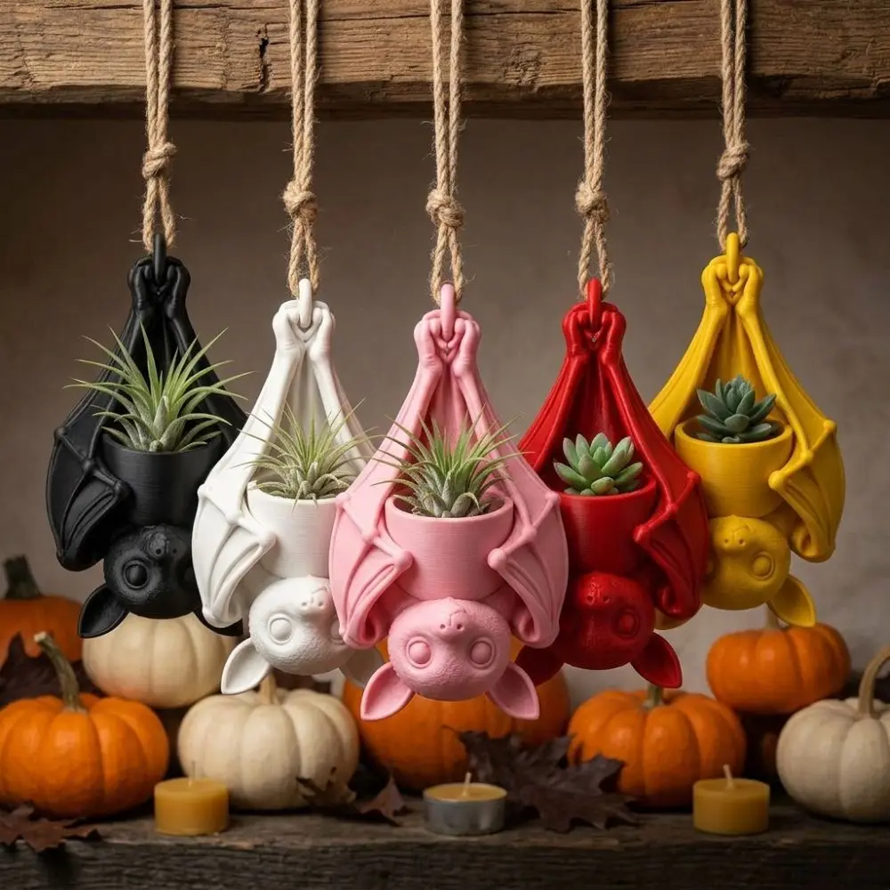 3D Printed Upside Down Bat Hanging Planter Gothic Style Plastic Bat-Shaped Flower Pot Realistic Whimsical