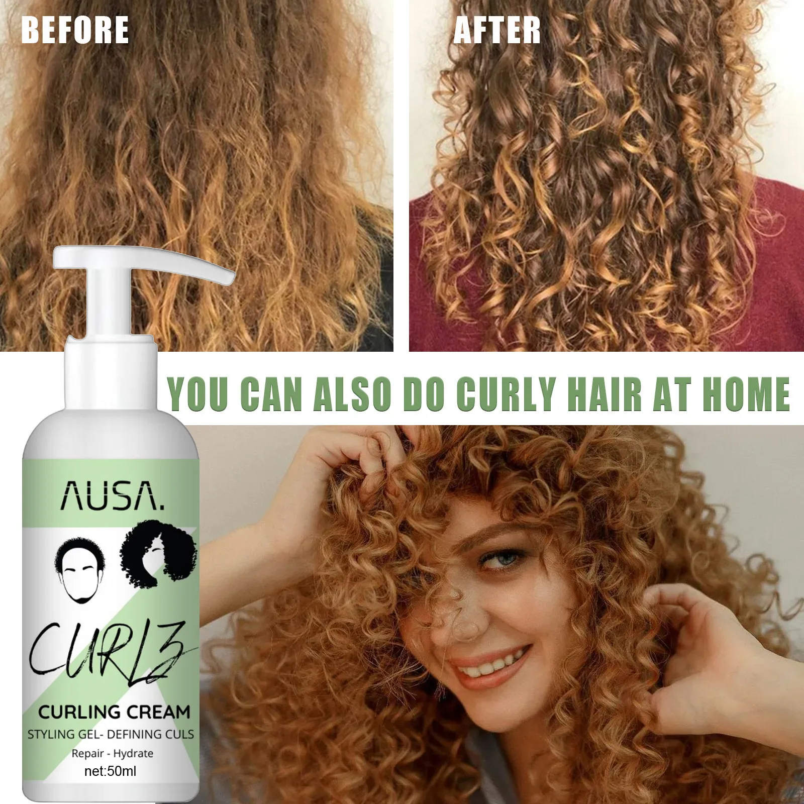 Moisturizing Curly Elastin Styling Hair Moisturizing Conditioner-Cream Hair-Treatment For Curls Hair Elastin Hair Curly, 50ml