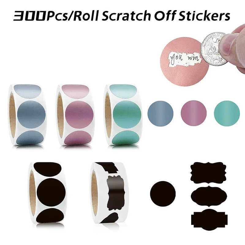 300Pcs/Roll Golden Scratch Off Stickers Round Shape Labels Sticker DIY Handmade For Game Scratch Sticker Labels Stationery