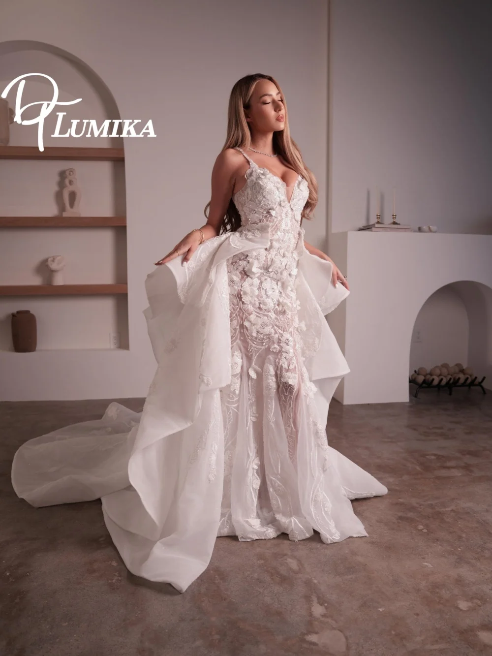 Romantyczna suknia ślubna na ramiączkach spaghetti z kwiatowym wzorem 2026, romantyczna suknia ślubna z kwiatami 3D, modna suknia ślubna typu syrena do ziemi, suknia ślubna.