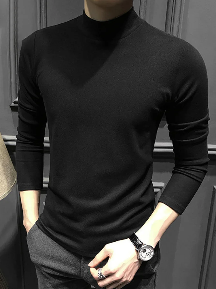 

Mid-Layer Long Sve T-irt Men's f-High Collar Double-Sided Velvet Warm Base Layer irt Casual Sle Stan...