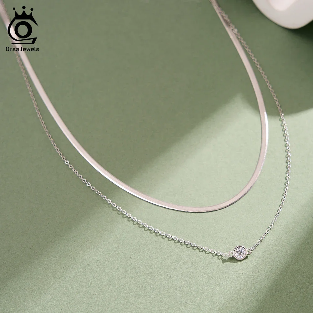 ORSA JEWELS Elegant 925 Sterling Silver Layered Choker Neck Chain for Women Sexy Summer Party Necklace Jewelry Accessory BQN44