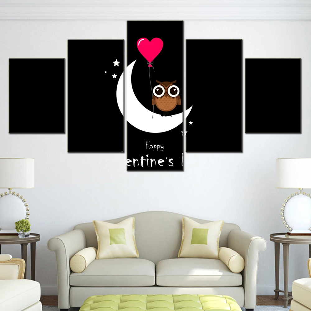 5 Pieces Canvas Wall Arts Poster Paitning BlackDark  Happy Valentine's Day AMOLED Wallpaper Interior Home Decor Picture Printing