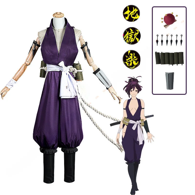 Jigokuraku Yuzuriha Anime Cosplay Costume Kunoichi Fox Outfit Purple Uniform Wig Hell's Paradise Halloween Women Hot Sale