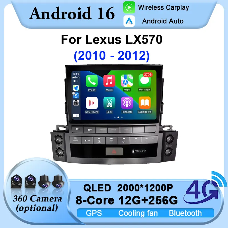 Car Stereo Radio for Lexus LX570 2010 2011 2012 Android 16 Multimedia Android Auto Navigation GPS BT Player 4G Wireless Carplay