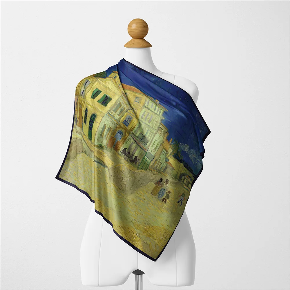 53CM Twill Silk Scarf Woman Buildings Painting Square Scarves Wraps Bandana Small Hijab Foulards Tie Headband Neckerchief shawl