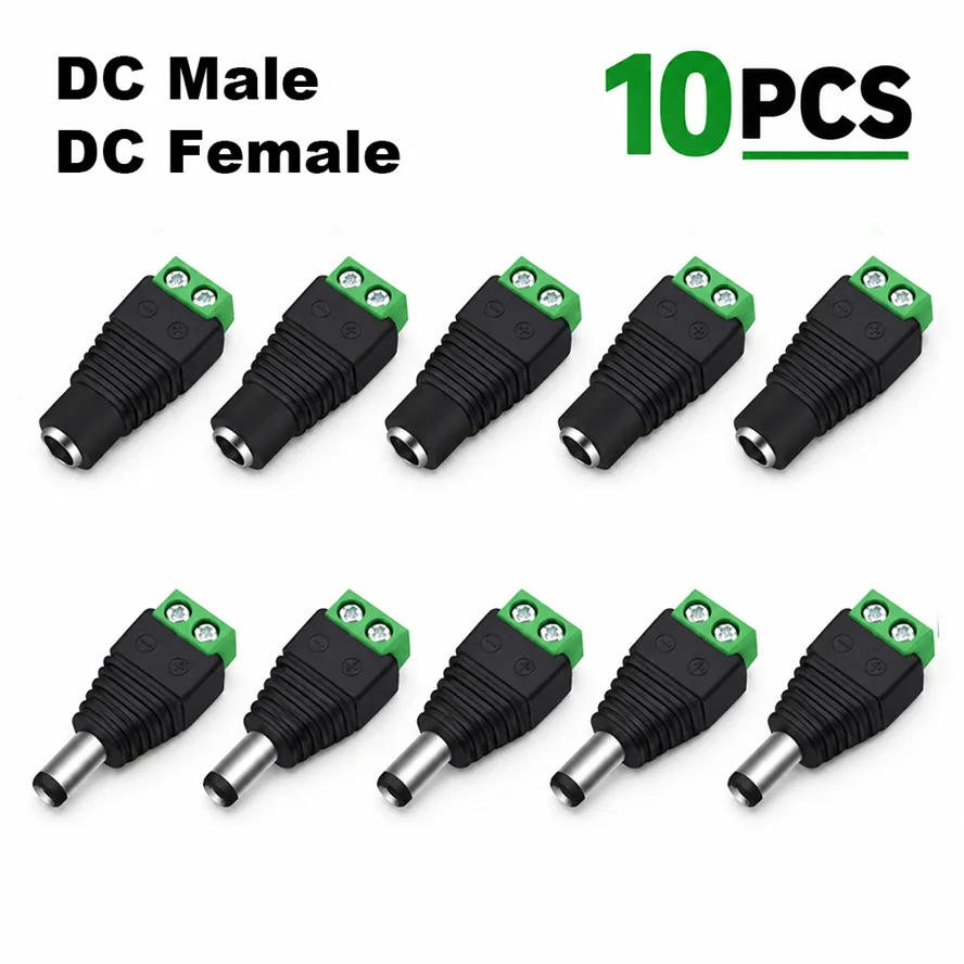 10PCS 5~38V DC Male Female Connectors Socket Connector 5.5x2.1mm Solderless Monitoring Power Plug Adapter LED Strip Light