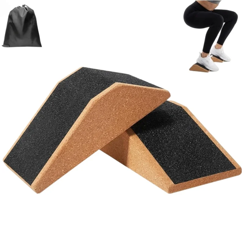 Squat Wedge Block Cork 2 Pcs - Non Slip Heel Elevated Wedge and Calf Raise Block - Slant Board for Squats to Avoid Muscle Strain