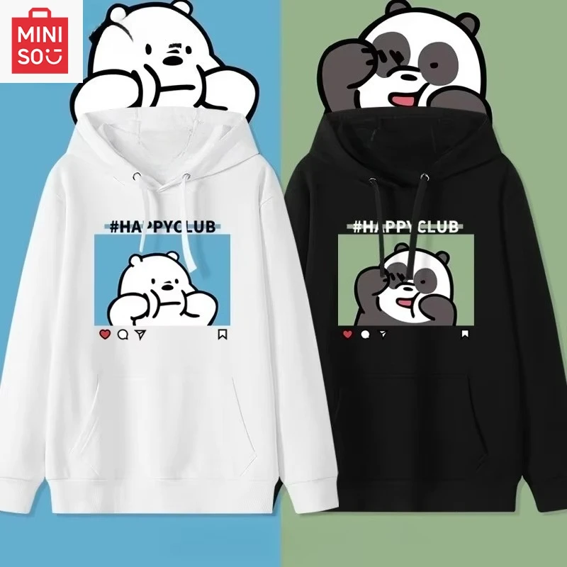 

Толстовка с принтом MINISO We Bare Bears и кепкой, свободная многофункциональная повседневная милая девушка с героями мультфильмов