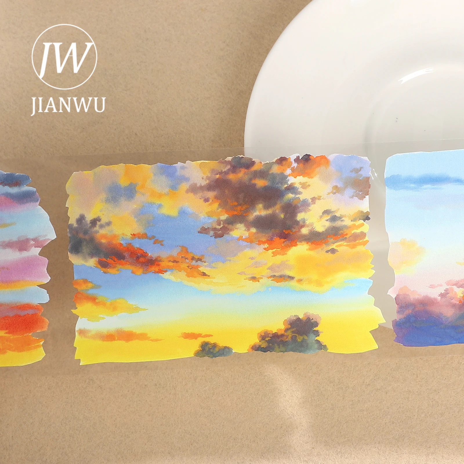 JIANWU 80 مللي متر * 550 سنتيمتر نبات عتيق ملون سحابة الغروب المشهد المواد الكولاج سجل القصاصات شريط PET الإبداعية مجلة القرطاسية #4