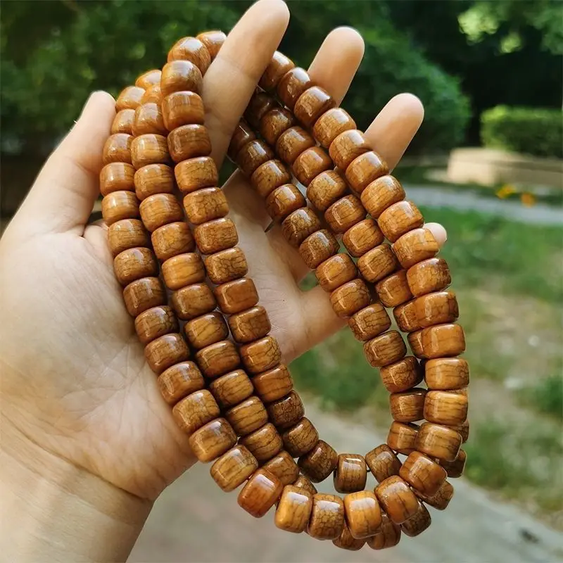 -style 108 solid cow bone beads with tiger skin pattern, vintage Tibetan neck pendant, collectible hand bracelet