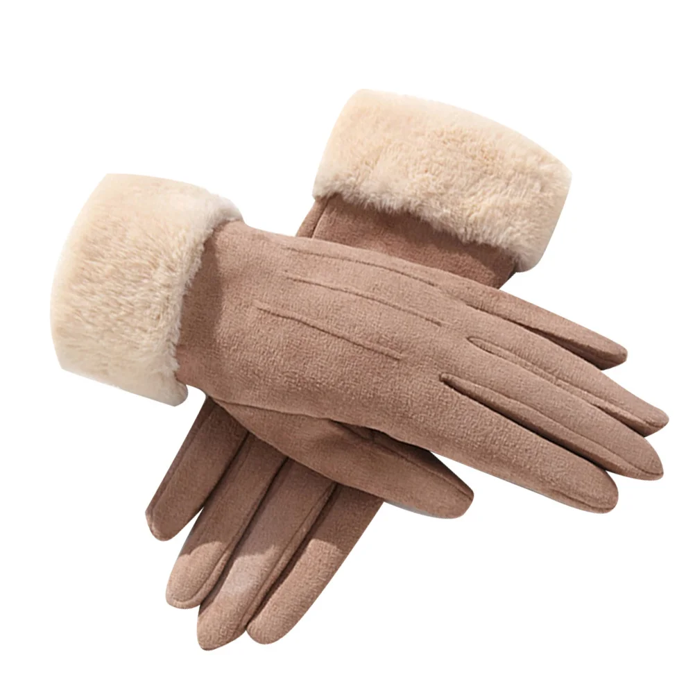 

1 Pair Thickened Fleece Lined Warm Gloves For Women Windproof Touch Screen Full Finger Hand Protection Winter Riding Driving