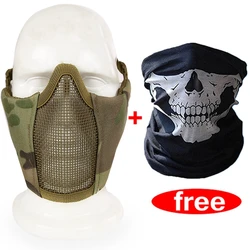 Mascarilla táctica de malla protectora, máscara de media cara, estilo militar Airsoft, cómoda, ajustable, inferior, con calavera suave