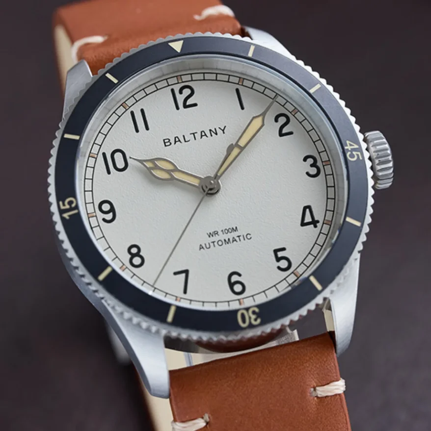 Baltany Men Automatic Watch Pilot 38mm Mechanical Wristwatch Sapphire Mirror 10Bar Waterproof NH38 Ceramic Bezel
