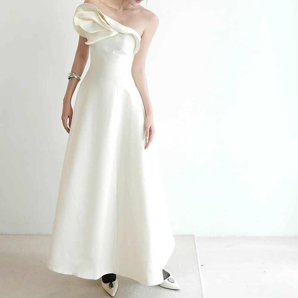 

Customized A-line Evening Dresses Ankle-length Off The Shoulder Sleeveless Prom Gown Fashion Ruched Simple Draped Party Gown