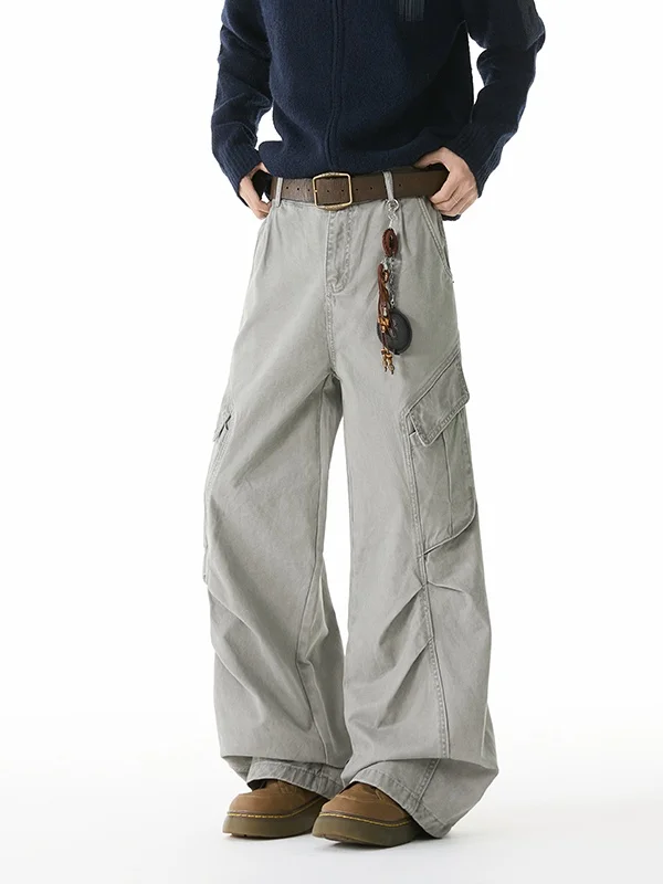 

American Retro Work Pants Men's Autumn Trendy High Street Haome Loose Straight Leg Wide Leg Casual Pants Cotton Blend