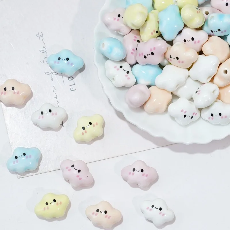 10pcs for Jewelry Making Bracelets Accessory Bead Colorful Chubby Smiling Cloud White Ceramic Beads DIY