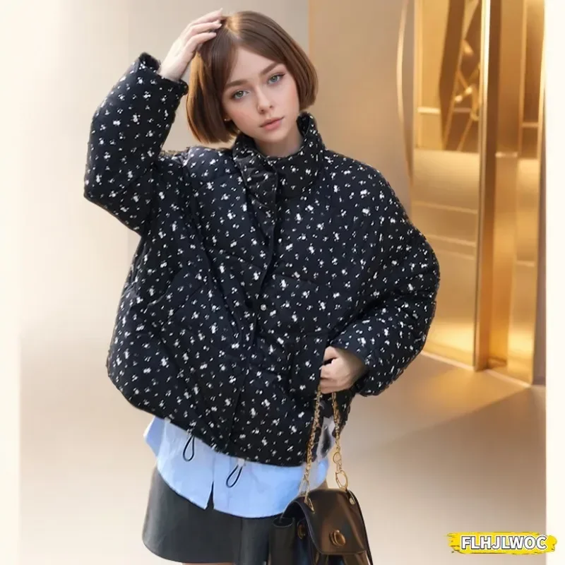 Winter Outerwear Turtleneck Coats Cake Korean Style Retro Vintage Floral Cute Girls Short Down Cotton Jacket for Women Parkas