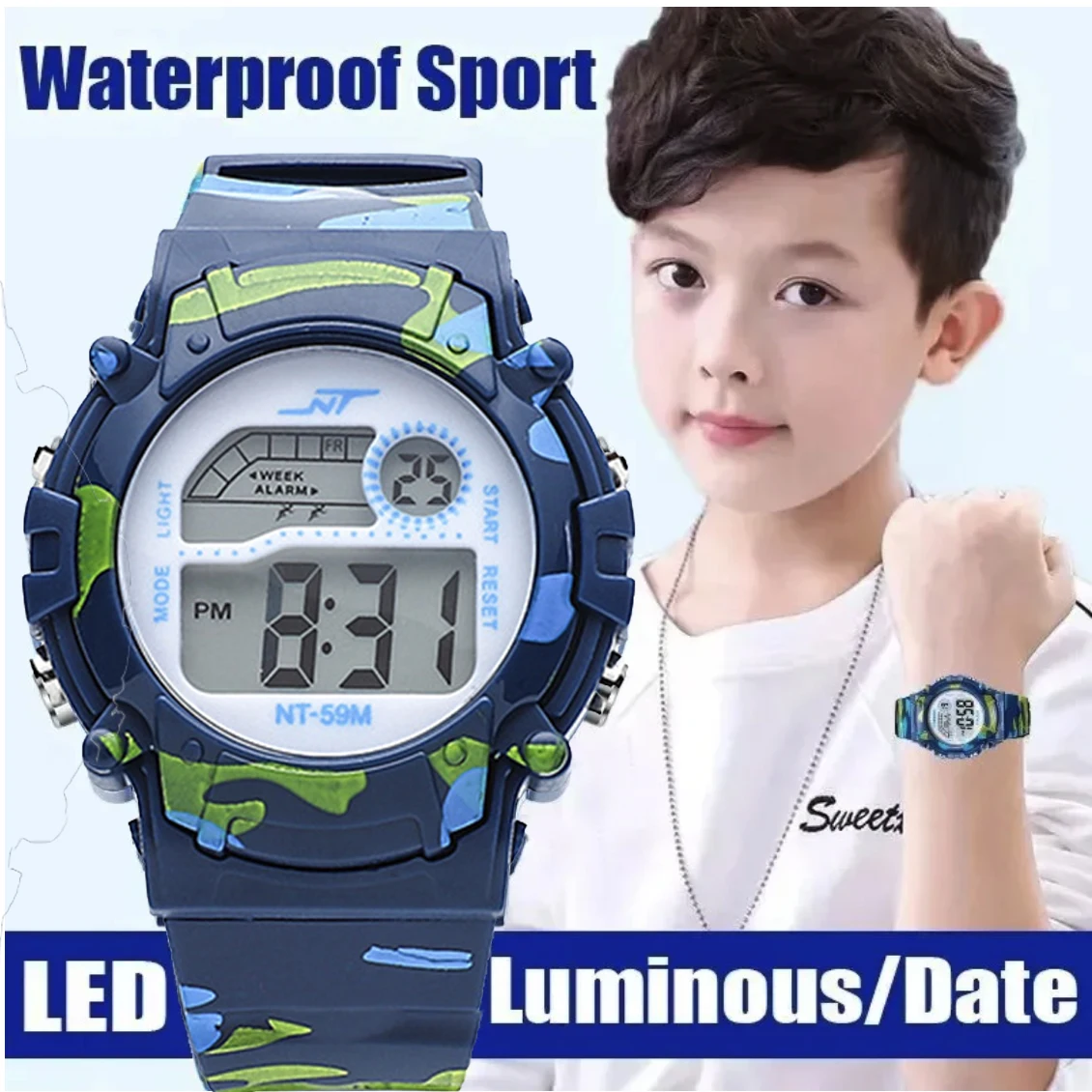 2024 Boys Sports Military Kids Digital Watches Student Childrens Watch Fashion Luminous LED Alarm Camouflage Girls Clock