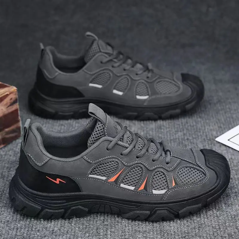 Men's Summer Anti-Slip Wear-Resistant Rubber Bottom Work Shoes Mesh Breathable Construction Site Labor Protection Outdoor Sports