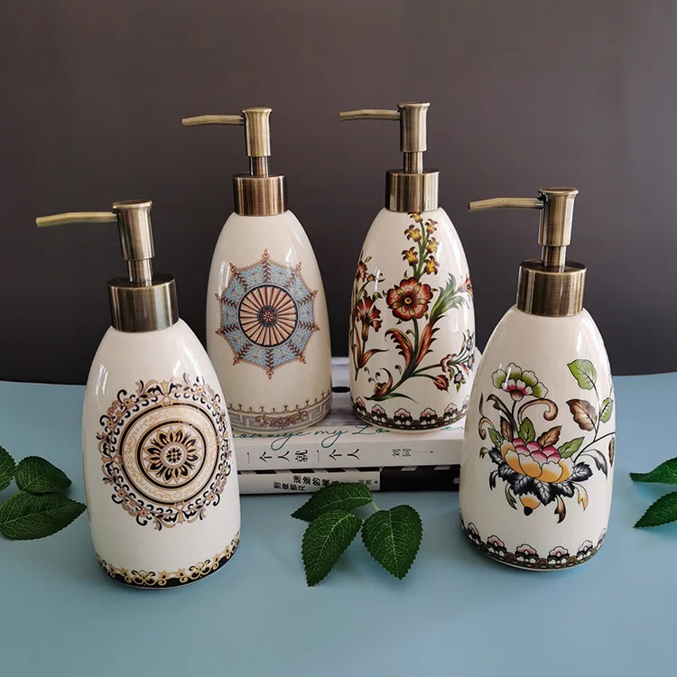 Creative American Style Ceramic Lotion Bottle Refillable Dispenser For Bathroom Kitchen Liquid Soap Shampoo Dish Detergent