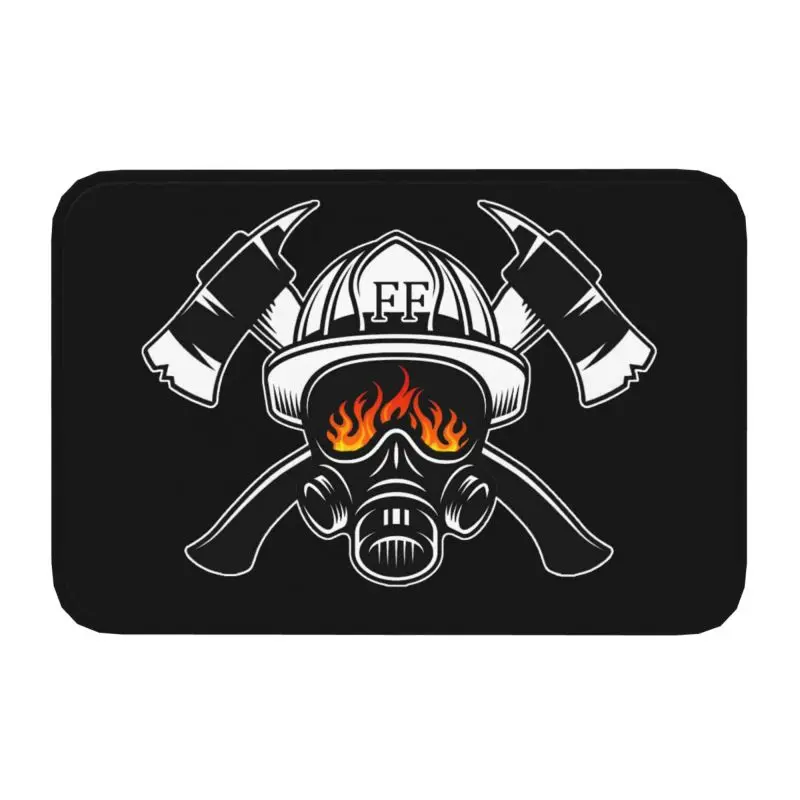 Custom Firefighter Skull Doormat Non-Slip Entrance Kitchen Bath Floor Door Mat Fireman Fire Rescue Garage Carpet Rug