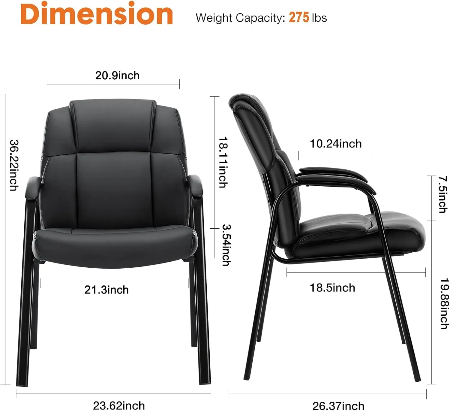 Leather Guest Chair Set of 2 with Padded Arms, Comfy Waiting Room Chairs for Reception Conference Side Office Desk Home