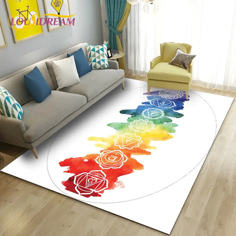 Rainbow 7 Chakra Mandala Bohemia dywan do składania, dywan dywan do salonu sypialnia Sofa wycieraczka dekoracji, joga antypoślizgowa mata podłogowa