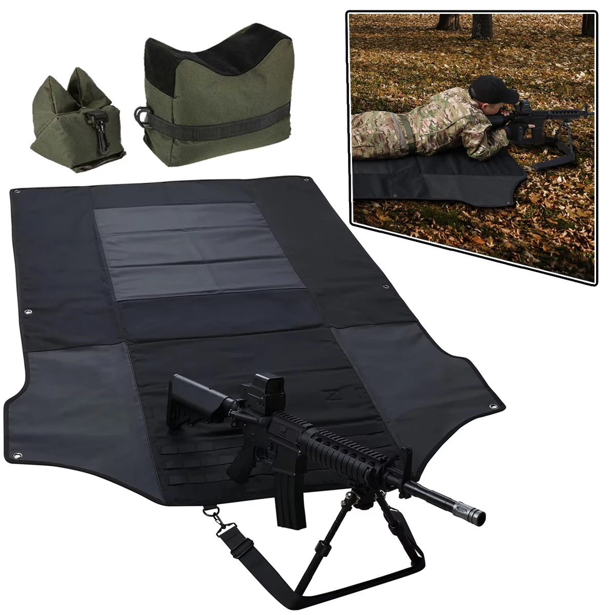 

Tactical Shooting Training Mat Prone Roll Up Military Shooting Mat With Shooting Fixed Sandbags For Range Shooting Hunting Train