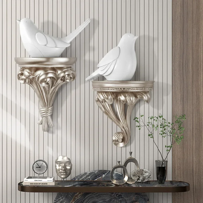 Baroque Wall-Mounted Shelf Set with Ornamental Carvings, Decorative Living Room Storage Rack, Vintage Style Display Organizer