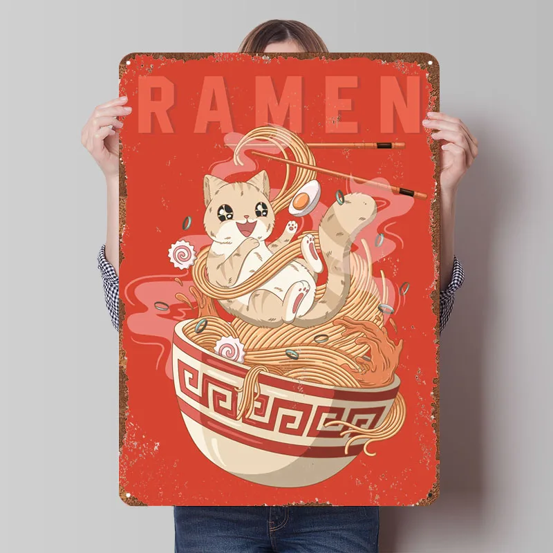 رامين الغذاء الياباني لطيف علامة الطباعة ملصق معدني ديكور لتزيين الغرفة علامات القصدير المعدنية المخصصة لديكور الحائط الرجعية #1