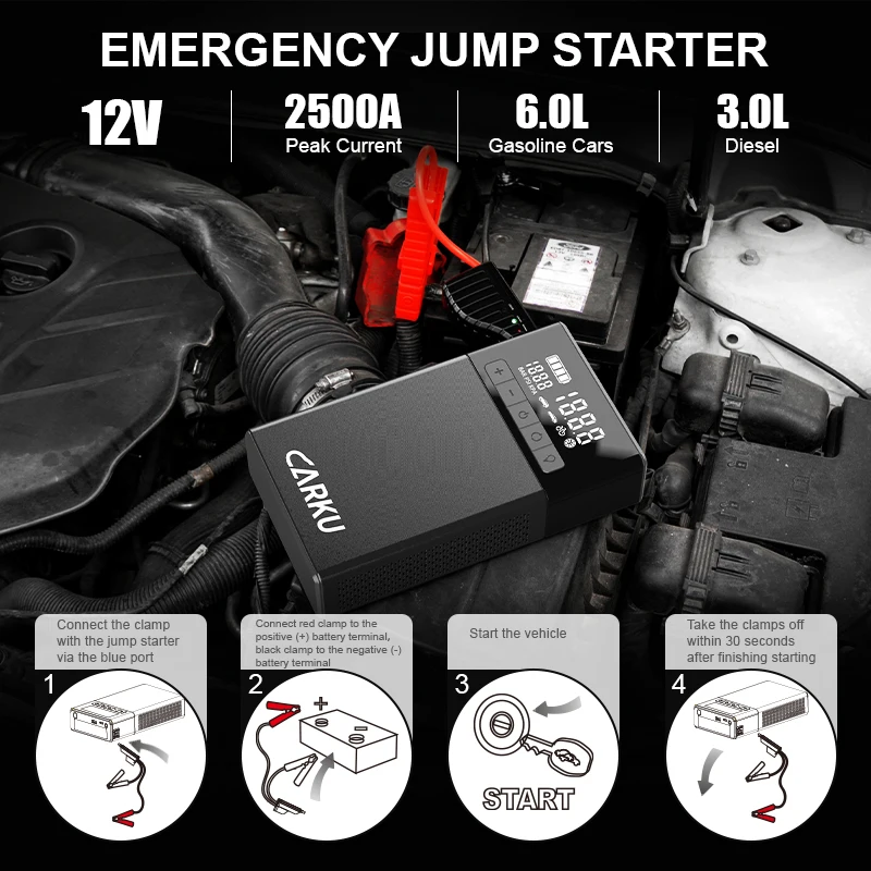 CARKU المحمولة الانتقال كاتب مع ضاغط الهواء 1200A قوة البنك منفاخ لإطارات السيارة مضخة 12 فولت بدء جهاز سيارة الداعم ODM #5