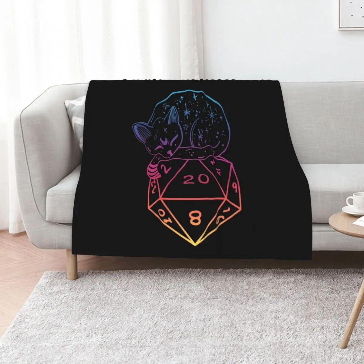 D20 CAT: Rainbow dnd dice. Throw Blanket Warm Plush Fuzzy Blanket for Living Room