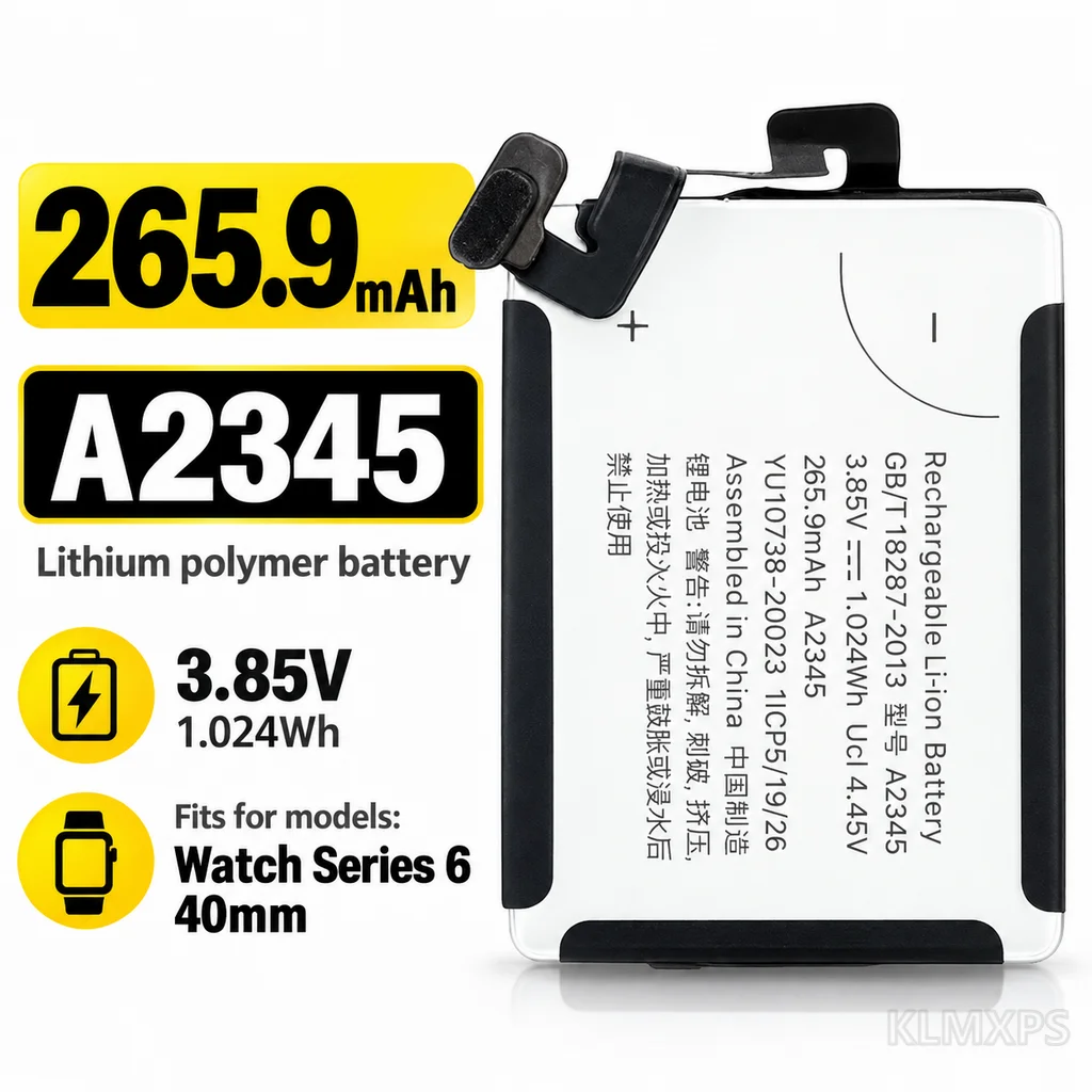 265.9mAh Li-ion Replacement Battery A2345 For Apple Watch Series 6 40mm, Rechargeable Watch Battery Repair Spare Battery Cell