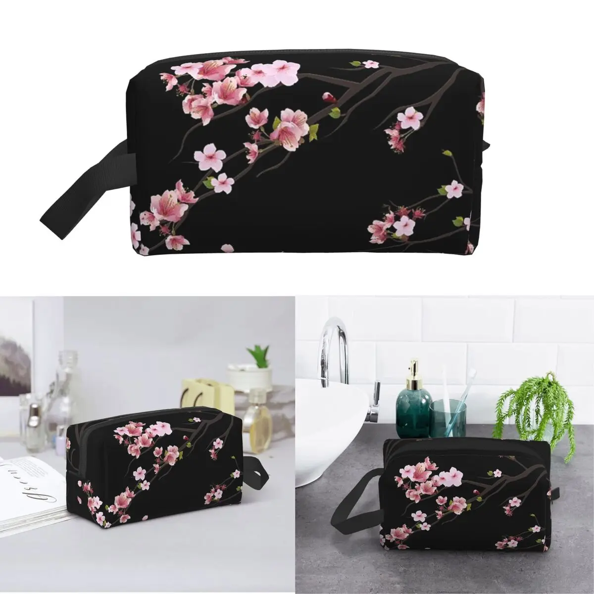 Japanese Sakura Cherry Blossoms Makeup Bag Cosmetic Organizer Storage Dopp Kit Toiletry Cosmetic Bag for Women Beauty Travel