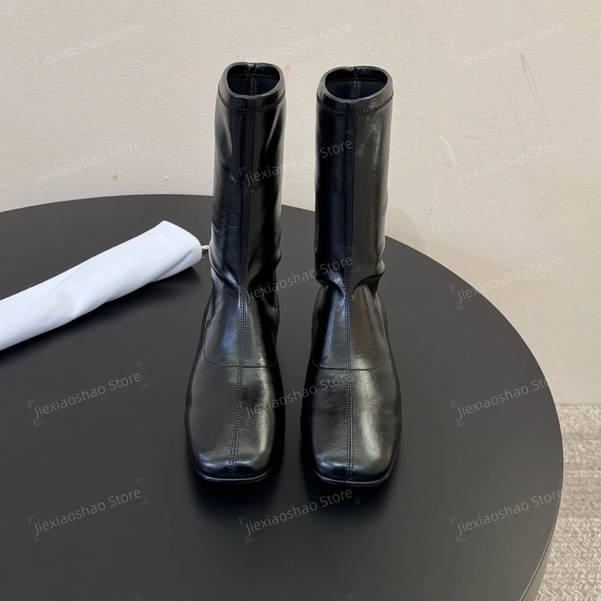 2026 Newest Collection Autumn Genuine Leather Square-Toe Flat Heel Ankle Boots Woman Chelsea Boots Short Boots Sapato Feminino