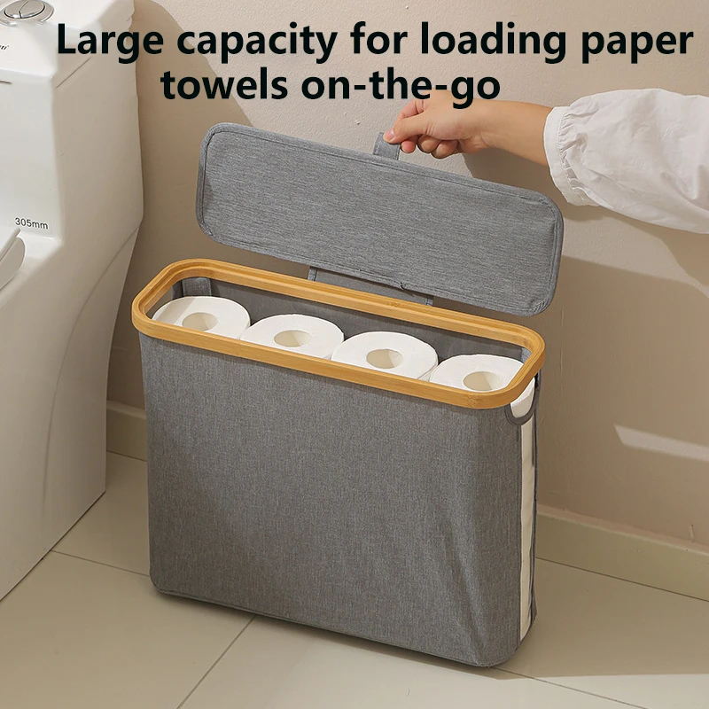 Toilet Paper Basket with Lid Large Capacity Easy to Install Toilet Paper Storage Organizer Multi-purpose Toilet Paper Holder