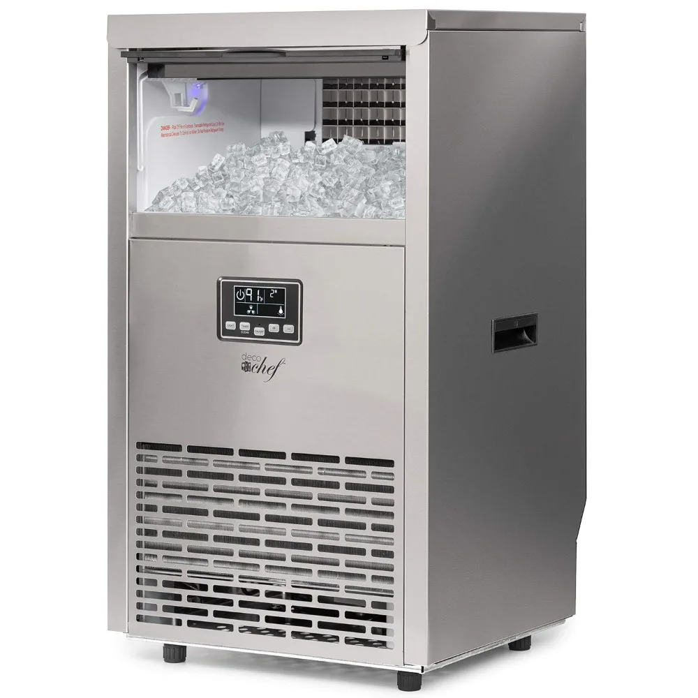 Machine à glaçons commerciale en acier inoxydable, capacité de stockage de 33lb toutes les 24 heures, comprend des tuyaux de connexion et une cuillère à glace, 99lb