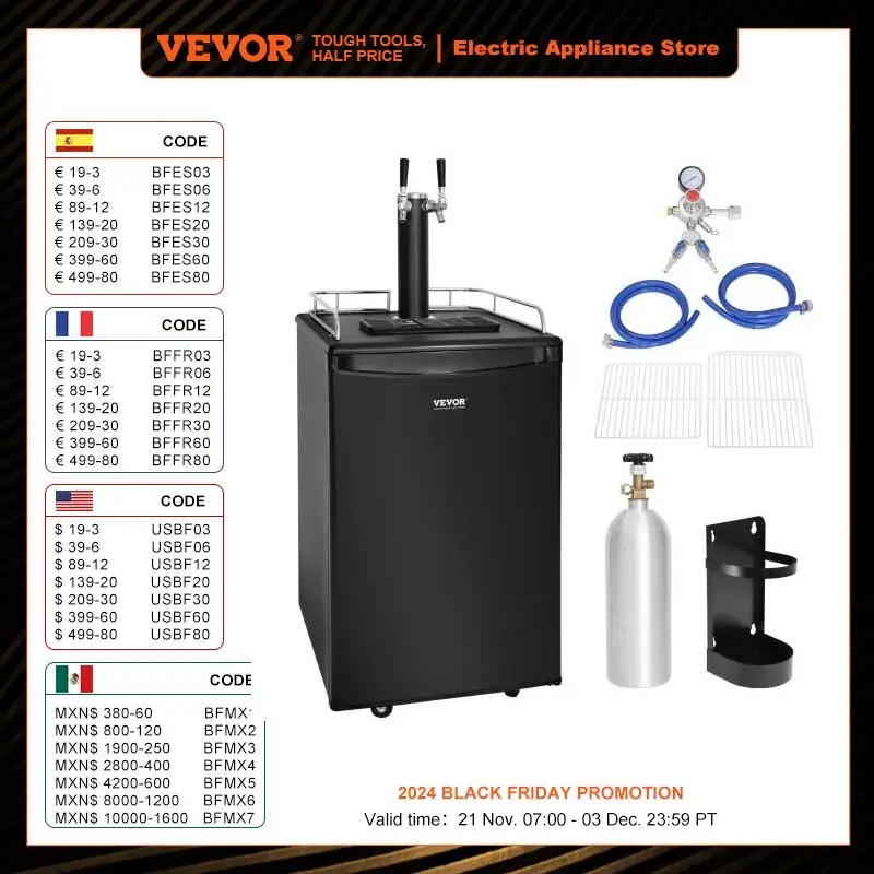 VEVOR 152L Stainless Steel Beer Kegerator Draft Beer Dispenser Adjustable Faucet Regulator Keg Refrigerator Dual Tap for Home